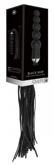 Черная плеть с рукоятью-елочкой Whip with Curved Silicone Dildo - 49,5 см. - Shots Media BV - купить с доставкой в Москве