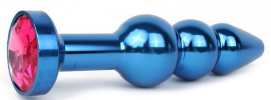 Удлиненная синяя анальная втулка с малиновым кристаллом - 11,3 см. - Anal Jewelry Plug - купить с доставкой в Москве