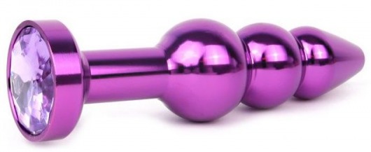Удлиненная фиолетовая анальная втулка с фиолетовым кристаллом - 11,3 см. - Anal Jewelry Plug - купить с доставкой в Москве
