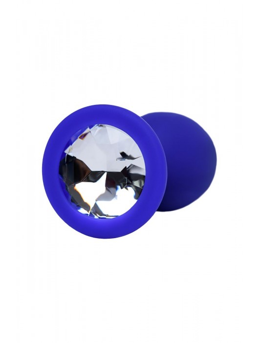Синяя силиконовая анальная пробка Brilliant с прозрачным кристалллом - 7 см. - ToyFa - купить с доставкой в Москве