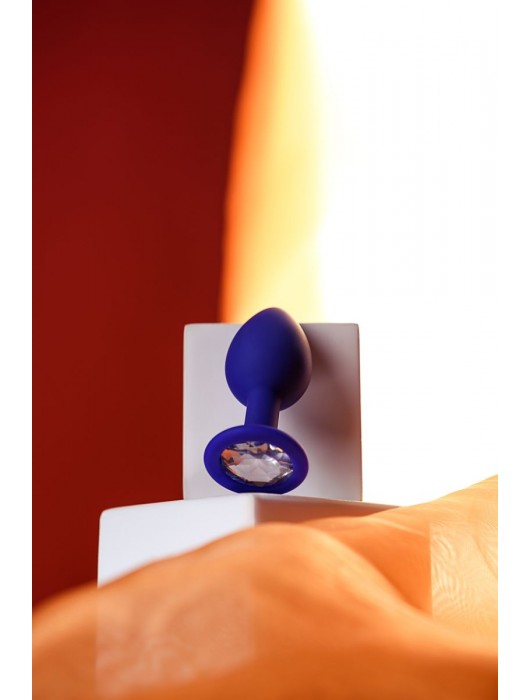 Синяя силиконовая анальная пробка Brilliant с прозрачным кристалллом - 7 см. - ToyFa - купить с доставкой в Москве