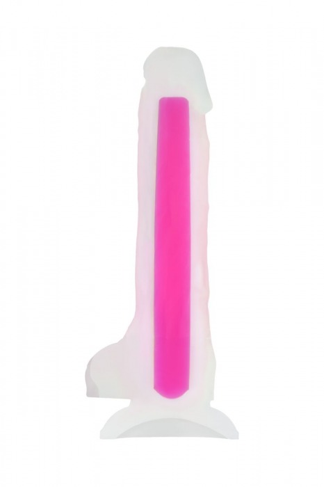 Прозрачно-розовый фаллоимитатор, светящийся в темноте, Clark Glow - 22 см. - ToyFa