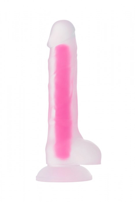 Прозрачно-розовый фаллоимитатор, светящийся в темноте, Clark Glow - 22 см. - ToyFa