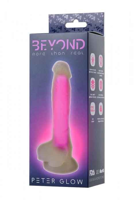 Прозрачно-розовый фаллоимитатор, светящийся в темноте, Clark Glow - 22 см. - ToyFa