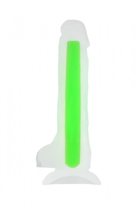 Прозрачно-зеленый фаллоимитатор, светящийся в темноте, Dick Glow - 18 см. - ToyFa
