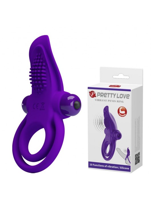 Фиолетовое силиконовое эрекционное кольцо с вибрацией и подхватом мошонки - Baile - в Москве купить с доставкой