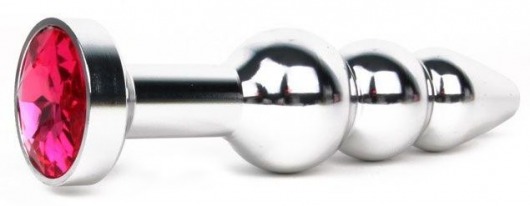 Удлиненная серебристая анальная втулка с малиновым кристаллом - 11,3 см. - Anal Jewelry Plug - купить с доставкой в Москве