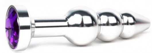 Удлиненная серебристая анальная втулка с фиолетовым кристаллом - 11,3 см. - Anal Jewelry Plug - купить с доставкой в Москве