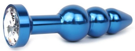 Удлиненная синяя анальная втулка с прозрачным кристаллом - 11,3 см. - Anal Jewelry Plug - купить с доставкой в Москве