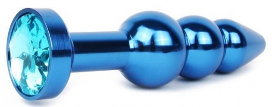 Удлиненная синяя анальная втулка с голубым кристаллом - 11,3 см. - Anal Jewelry Plug - купить с доставкой в Москве