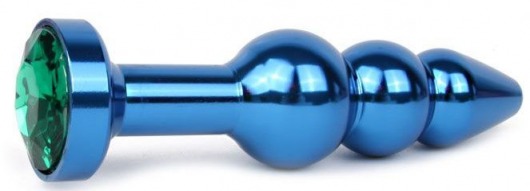 Удлиненная синяя анальная втулка с зеленым кристаллом - 11,3 см. - Anal Jewelry Plug - купить с доставкой в Москве