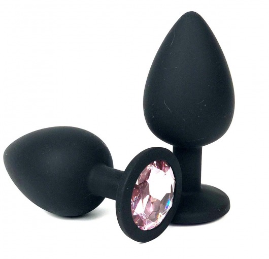 Черная анальная пробка с нежно-розовым стразом - 8 см. - Vandersex - купить с доставкой в Москве