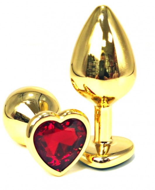 Золотистая анальная пробка с красным кристаллом-сердцем - 6,5 см. - Vandersex - купить с доставкой в Москве