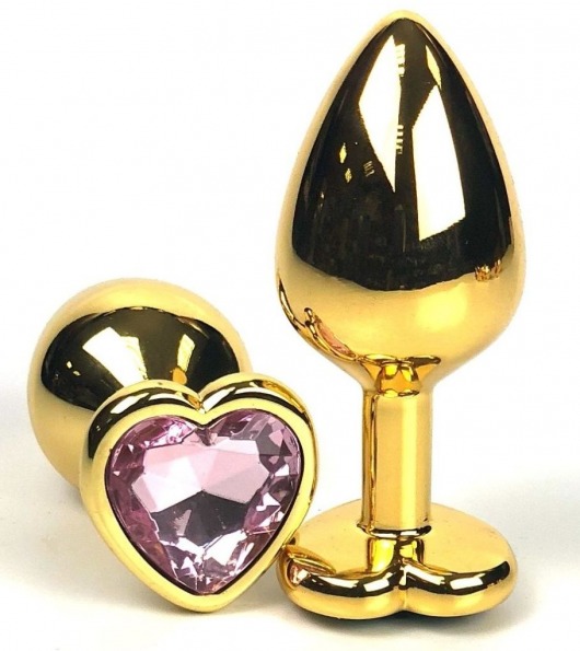 Золотистая анальная пробка с нежно-розовым кристаллом-сердцем - 8 см. - Vandersex - купить с доставкой в Москве