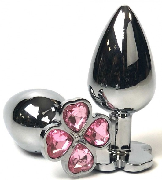 Серебристая анальная втулка с клевером из нежно-розовых кристаллов - 9 см. - Vandersex - купить с доставкой в Москве