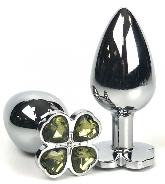 Серебристая анальная втулка с клевером из лаймовых кристаллов - 6,5 см. - Vandersex - купить с доставкой в Москве
