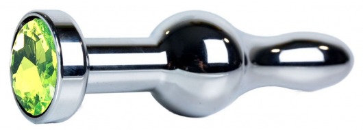 Серебристая каплевидная анальная пробка с лаймовым кристаллом - 10,5 см. - Vandersex - купить с доставкой в Москве