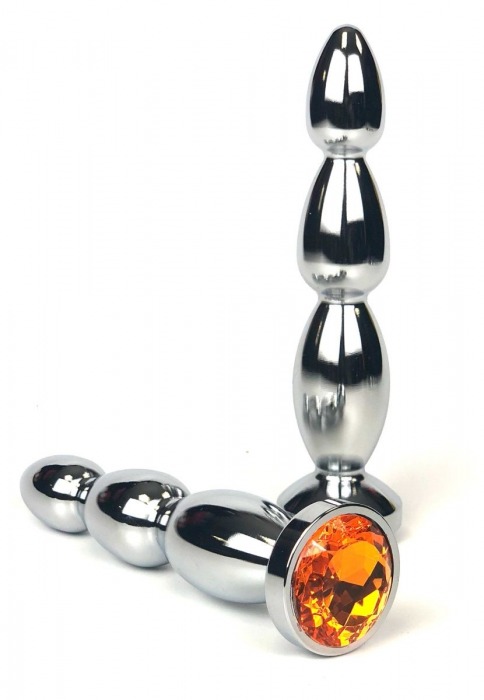 Серебристая коническая анальная пробка-ёлочка с оранжевым кристаллом - 13 см. - Vandersex - купить с доставкой в Москве