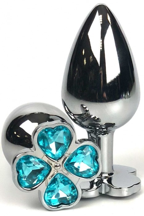 Серебристая анальная втулка с клевером из голубых кристаллов - 9 см. - Vandersex - купить с доставкой в Москве