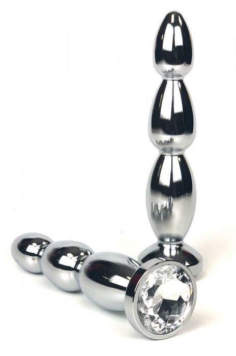 Серебристая анальная пробка-ёлочка с прозрачным кристаллом - 13 см. - Vandersex - купить с доставкой в Москве