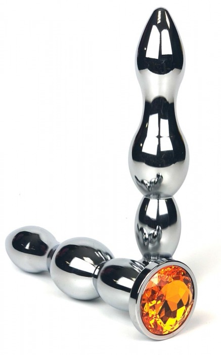 Серебристая анальная пробка-ёлочка с оранжевым кристаллом - 12 см. - Vandersex - купить с доставкой в Москве