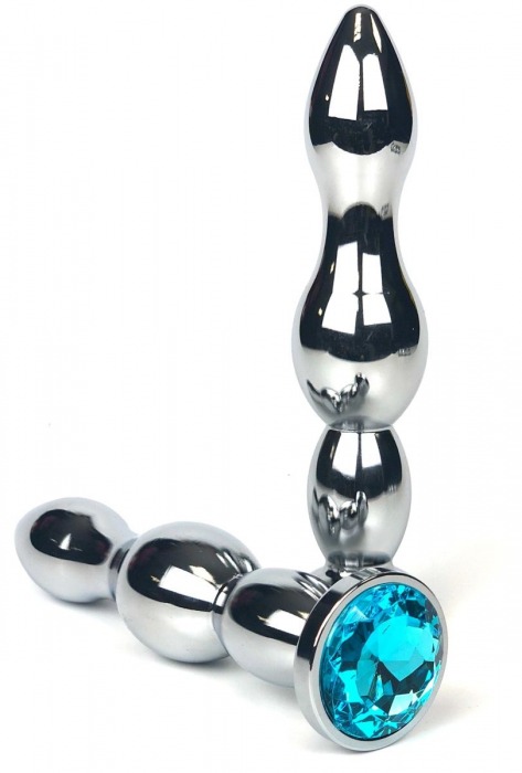 Серебристая анальная пробка-ёлочка с голубым кристаллом - 12 см. - Vandersex - купить с доставкой в Москве