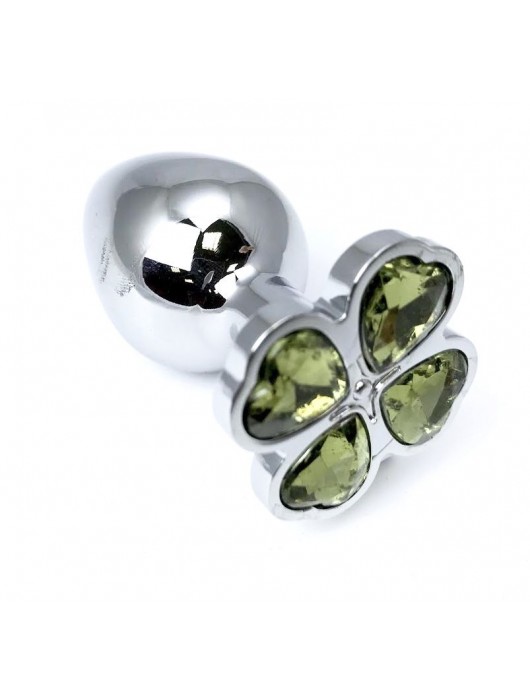 Серебристая анальная втулка с клевером из лаймовых кристаллов - 9 см. - Vandersex - купить с доставкой в Москве