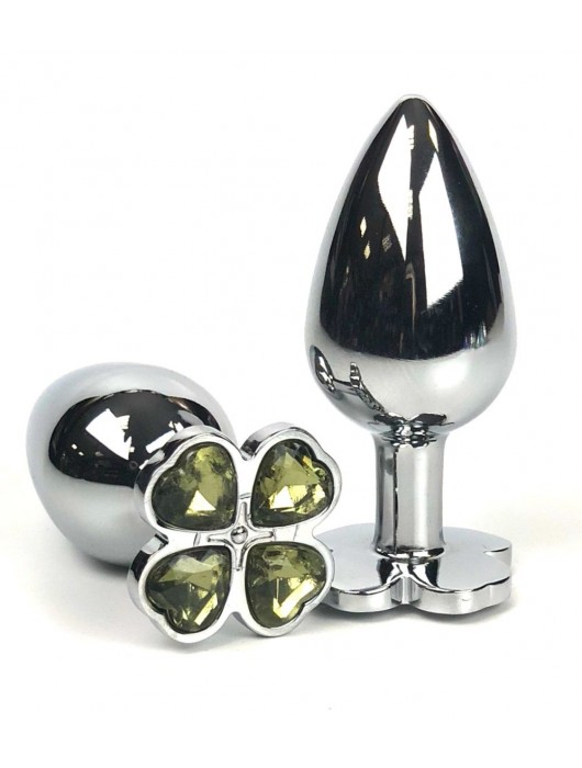 Серебристая анальная втулка с клевером из лаймовых кристаллов - 9 см. - Vandersex - купить с доставкой в Москве