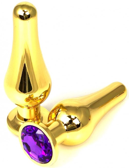 Золотистая удлиненная анальная пробка с фиолетовым кристаллом - 10 см. - Vandersex - купить с доставкой в Москве
