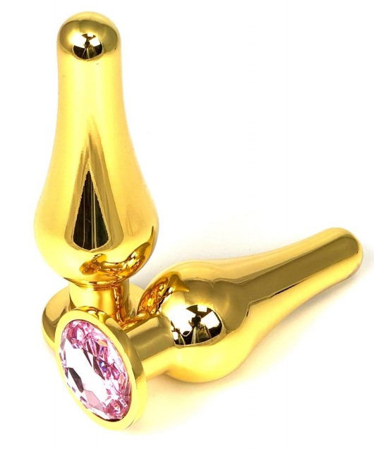 Золотистая удлиненная анальная пробка с нежно-розовым кристаллом - 11,5 см. - Vandersex - купить с доставкой в Москве