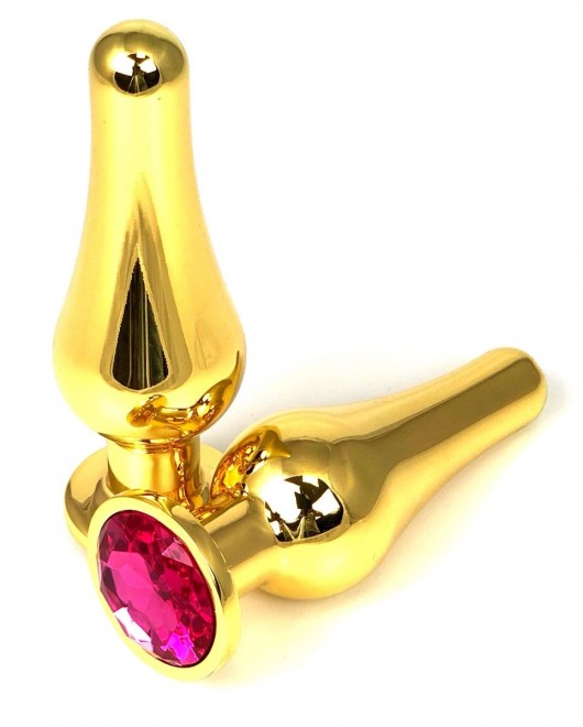 Золотистая удлиненная анальная пробка с розовым кристаллом - 11,5 см. - Vandersex - купить с доставкой в Москве
