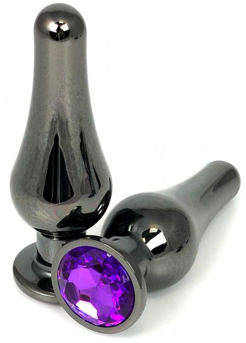 Черная удлиненная анальная пробка с фиолетовым кристаллом - 8 см. - Vandersex - купить с доставкой в Москве