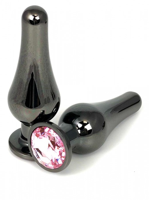 Черная удлиненная анальная пробка с нежно-розовым кристаллом - 8 см. - Vandersex - купить с доставкой в Москве