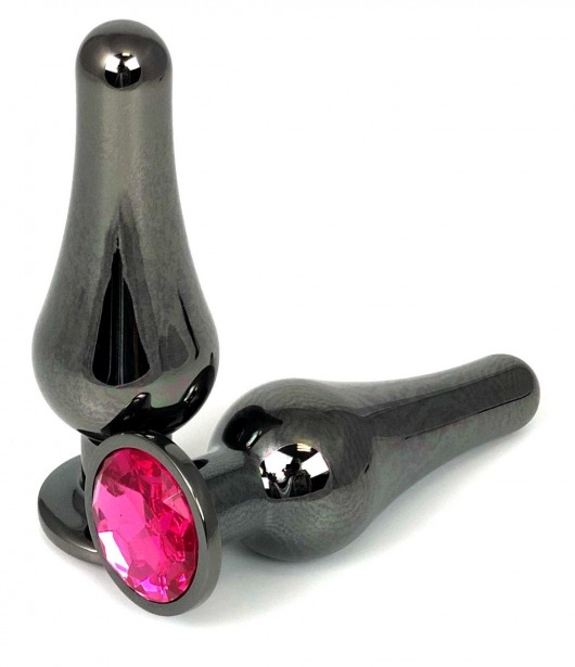 Черная удлиненная анальная пробка с розовым кристаллом - 11,5 см. - Vandersex - купить с доставкой в Москве