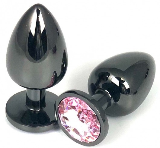 Черная металлическая анальная пробка с нежно-розовым стразом - 7,5 см. - Vandersex - купить с доставкой в Москве