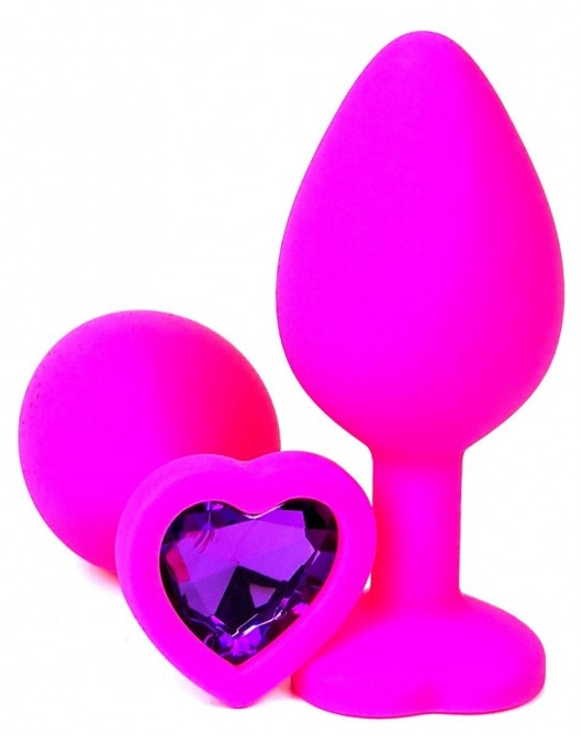 Розовая силиконовая пробка с фиолетовым кристаллом-сердцем - 8 см. - Vandersex - купить с доставкой в Москве