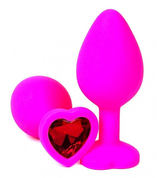 Розовая силиконовая пробка с красным кристаллом-сердцем - 8,5 см. - Vandersex - купить с доставкой в Москве