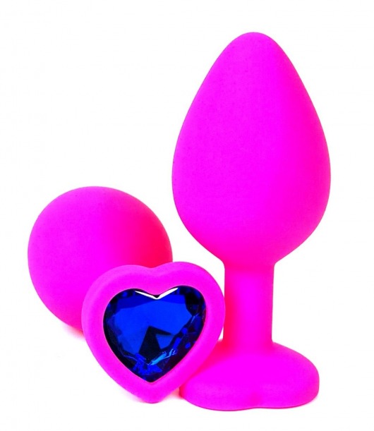 Розовая силиконовая пробка с синим кристаллом-сердцем - 10,5 см. - Vandersex - купить с доставкой в Москве