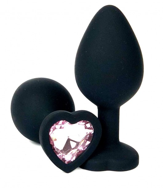 Черная силиконовая пробка с нежно-розовым кристаллом-сердечком - 8 см. - Vandersex - купить с доставкой в Москве