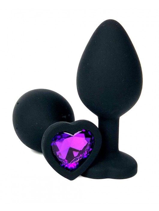 Черная силиконовая пробка с фиолетовым кристаллом-сердцем - 8,5 см. - Vandersex - купить с доставкой в Москве