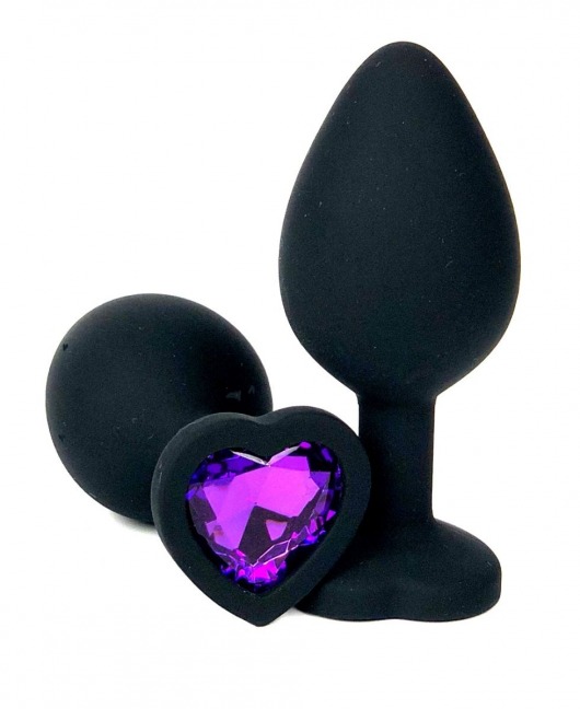 Черная силиконовая пробка с фиолетовым кристаллом-сердцем - 10,5 см. - Vandersex - купить с доставкой в Москве