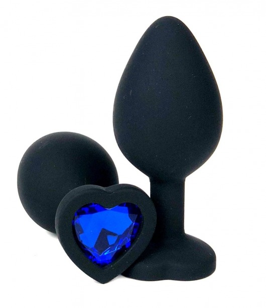 Черная силиконовая пробка с синим кристаллом-сердцем - 10,5 см. - Vandersex - купить с доставкой в Москве