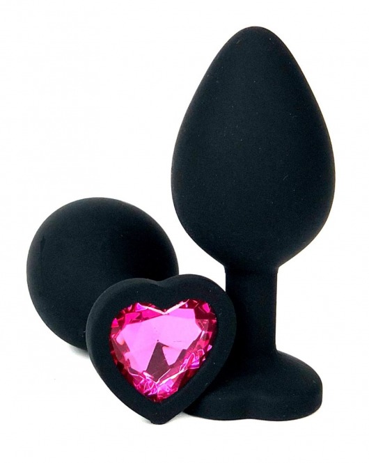 Черная силиконовая пробка с розовым кристаллом-сердцем - 10,5 см. - Vandersex - купить с доставкой в Москве