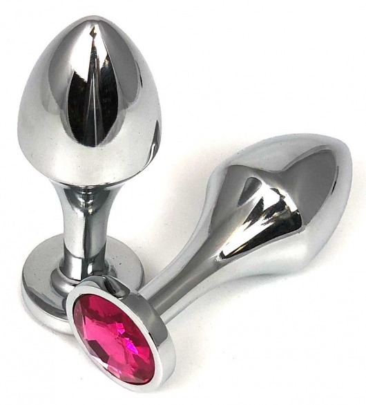 Серебристая анальная пробка на удлиненной ножке с розовым кристаллом - 9 см. - Vandersex - купить с доставкой в Москве