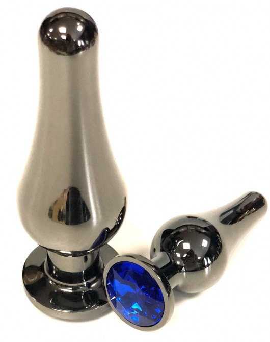 Черная удлиненная анальная пробка с синим кристаллом - 11,5 см. - Vandersex - купить с доставкой в Москве