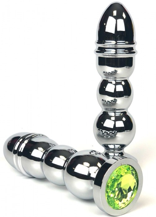 Серебристая анальная пробка-ёлочка с лаймовым кристаллом - 13 см. - Vandersex - купить с доставкой в Москве