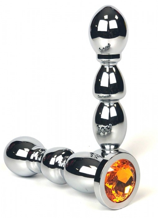 Серебристая анальная ёлочка с оранжевым кристаллом - 13 см. - Vandersex - купить с доставкой в Москве