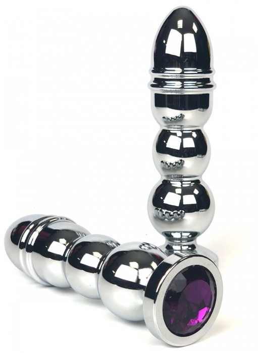 Серебристая анальная пробка-ёлочка с фиолетовым кристаллом - 13 см. - Vandersex - купить с доставкой в Москве