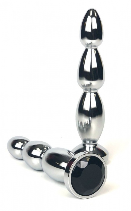 Серебристая удлиненная анальная пробка-ёлочка с черным кристаллом - 12 см. - Vandersex - купить с доставкой в Москве