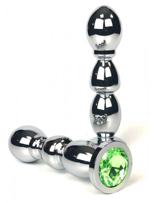 Серебристая закругленная анальная пробка-ёлочка с лаймовым кристаллом - 13 см. - Vandersex - купить с доставкой в Москве